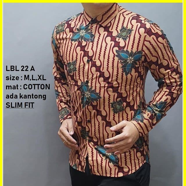 KEMEJA PRIA BATIK LENGAN PANJANG HEM BAHAN KATUN HALUS 40S LBL 22A MEWAH PREMIUM BAJU ELEGANT SIZE M L XL  SKU MS PENDEK JAKARTA PLATINUM