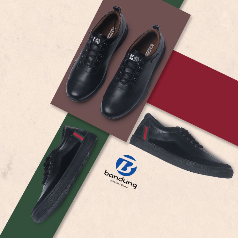 Sepatu Casual Sneakers Pria Terbaru Hitam | Sepatu Semi Formal Cowok Keren Distro Milenial | Sepatu Kantor Pantofel Kulit Sekolah Kerja Kuliah Nikahan Mills