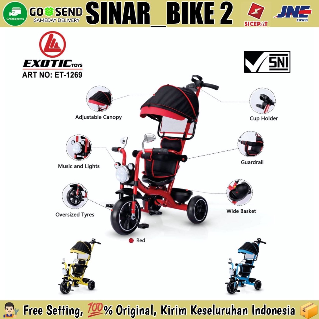 Sepeda Roda Tiga 3 EXOTIC ET-1267,1269 Kursi Putar Kanopi Tricycle Anak