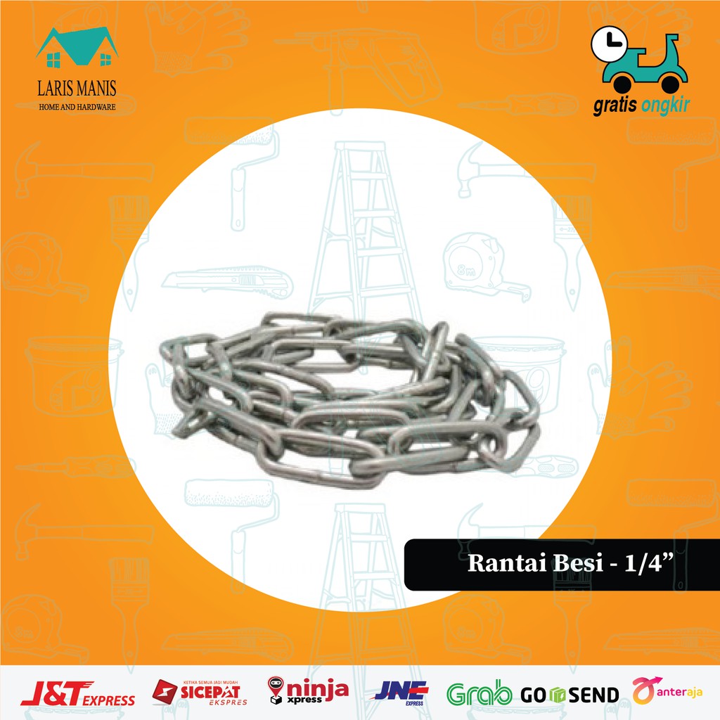 RANTAI BESI BAJA 1/4 INCHI RANTAI RUMAH RANTAI MOTOR Per Meter