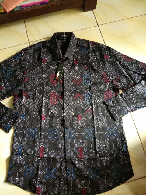 Kemeja Batik Songket Panjang Pria Cowo Kerja Kantor Ungu