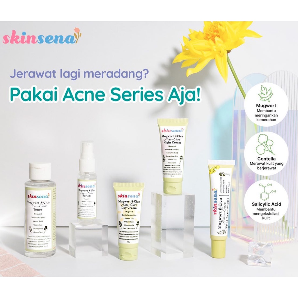 SKINSENA glowing mugwort cica acne care/toner / day / facial face wash cleanser / essence / serum / night cream / acne spot gel / mask masker / body lotion / body scrub mini size full size glow murah bpom mencerahkan jerawat acne prone bruntusan skin sena