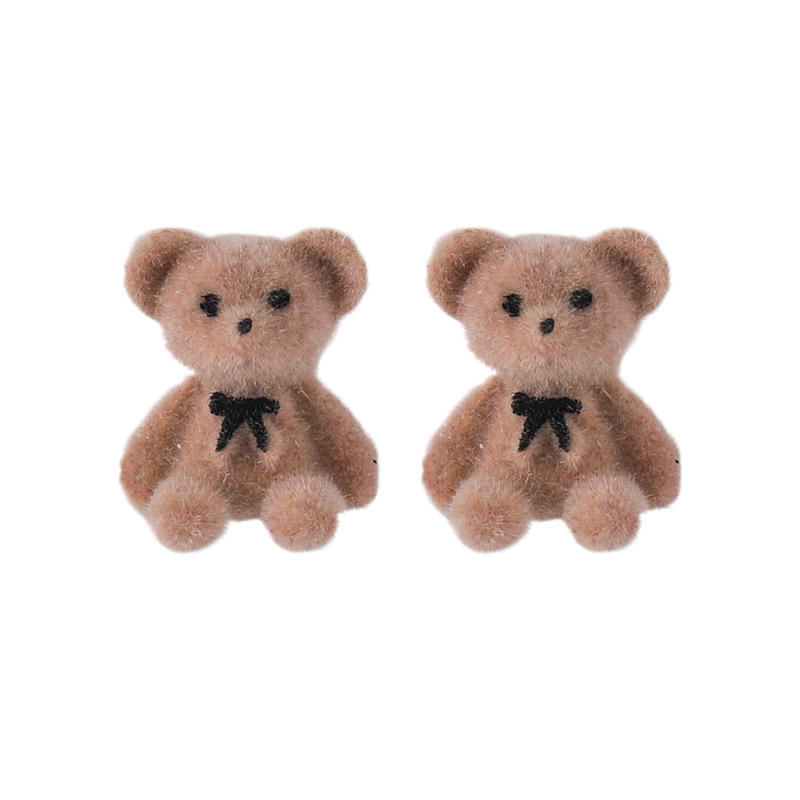 XiaoboACC Flocking Bow Cartoon Bear Earrings