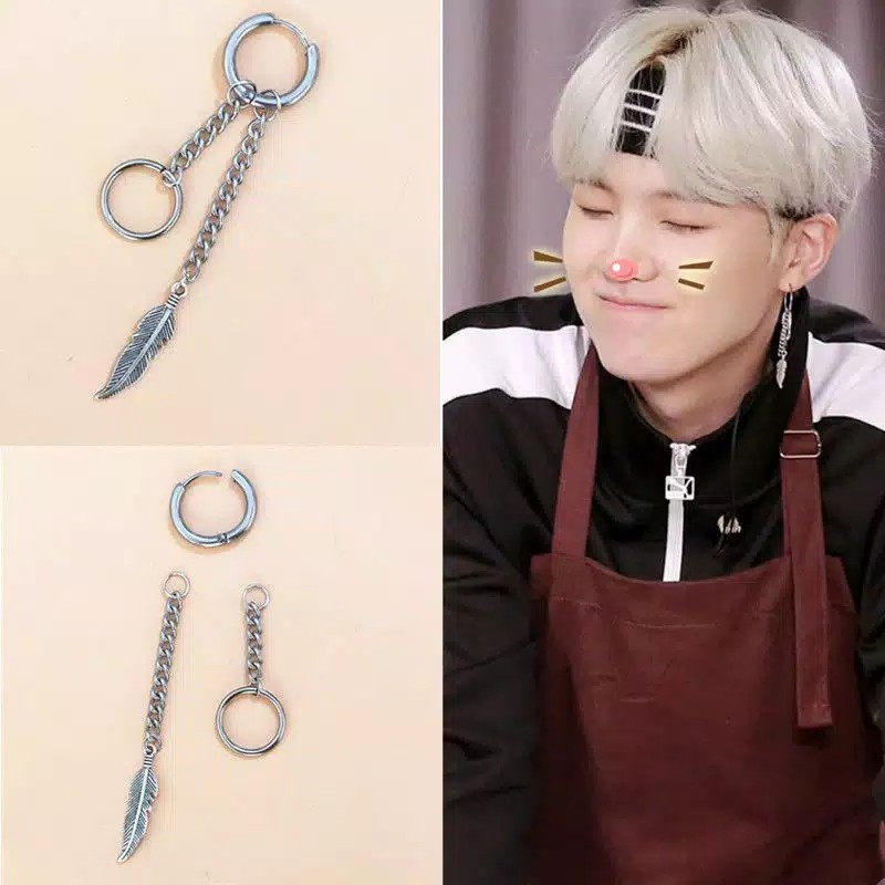 [COD] Anting Telinga Tindik/Jepit Model BTS JIMIN Bandul Rantai Bulu dan Bulat KPOP GLMR 4 Fashion Korea