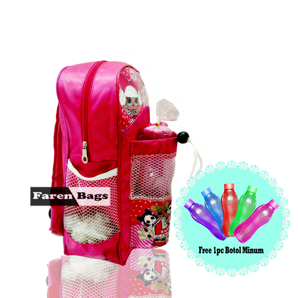 {Paket} Tas Sekolah Anak TK karakter Tas Anak Cewek Tas Ransel TK Free Botol minum &amp; Set Alat Tulis