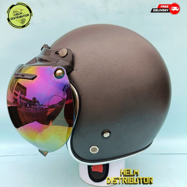 Helm Bogo Dewasa Kaca Cembung Silver/Pelangi, Lis Chrome Kualitas Premium Untuk Pria dan Wanita COD