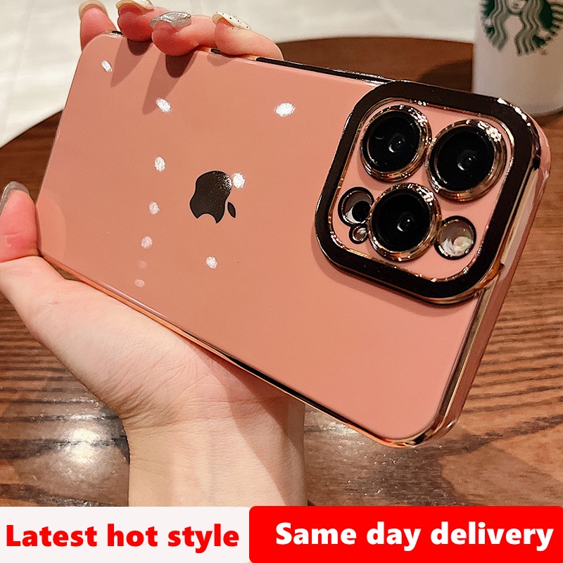 【6D Plating】New pink Liquid Silicone Phone case for iPhone 13 Pro MAX 12 11 Pro MAX Lens protector soft shockproof back cover