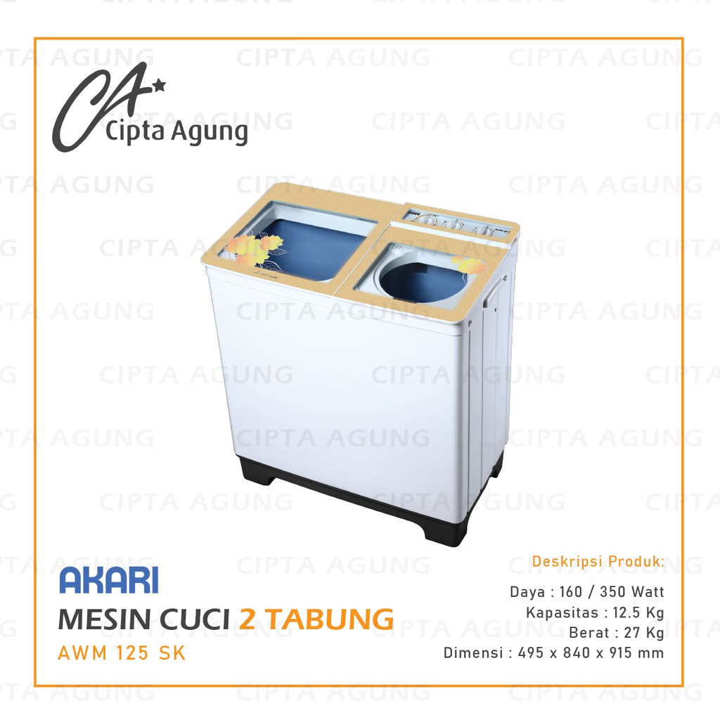 MESIN CUCI 2 TABUNG 12 KG AKARI AWM 125 SK AWM-125SK AWM 125SK [BDG]