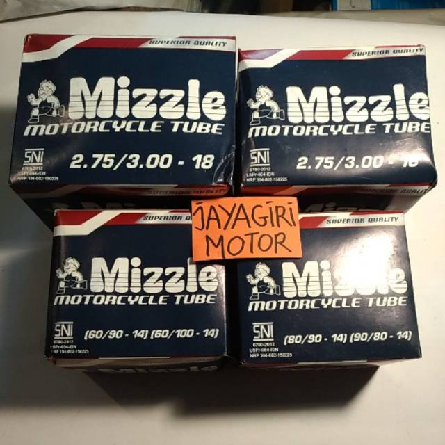 Mizzle Ban Dalam Motor Ring 14 16 18 60/90 60/100 80/90 90/80 275/300-18 275/300-16 Dalem SNI Tube