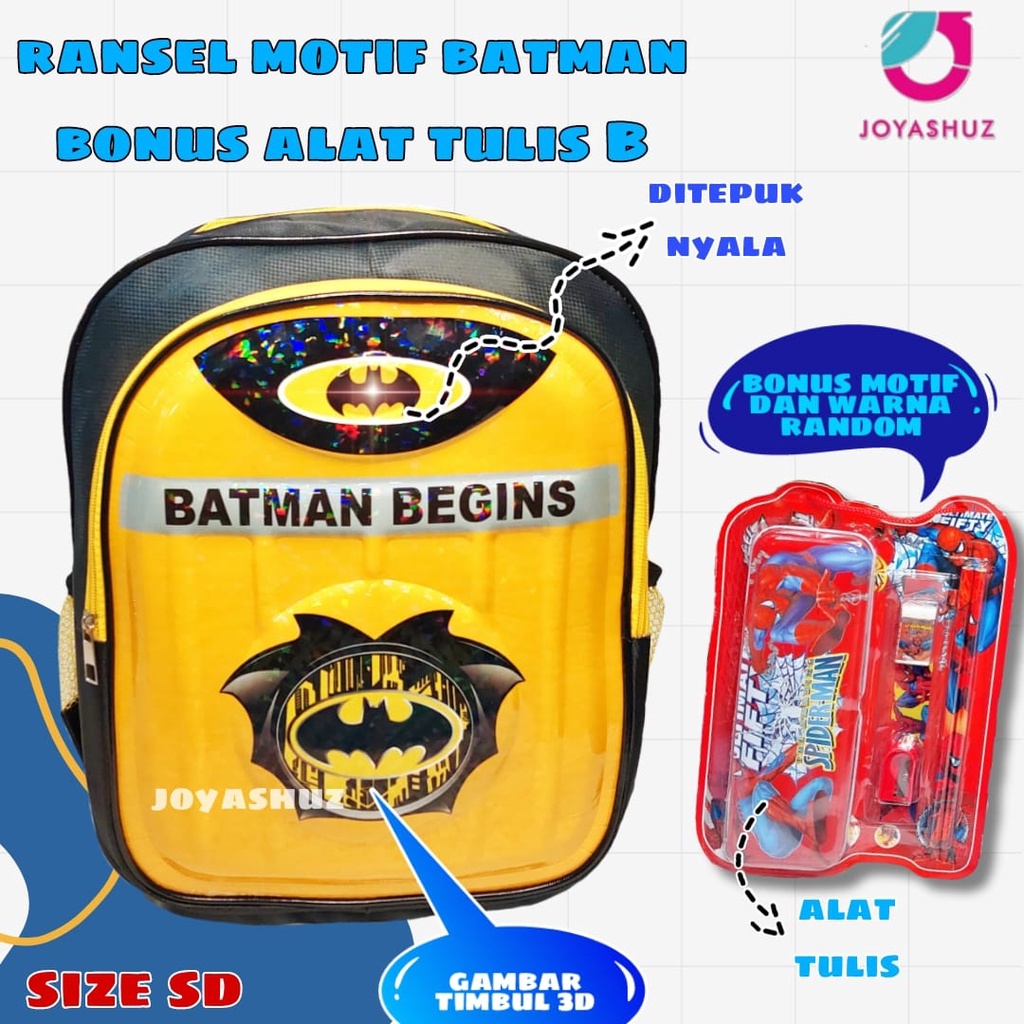 Tas Anak Laki Laki Karakter Batman Gratis Bonus - Ransel Anak Laki-laki - Ransel Anak SD -  Batman - Tas Gratis Botol -  Tas Sekolah Anak  - Batman - Tas  Batman - Joyashuz