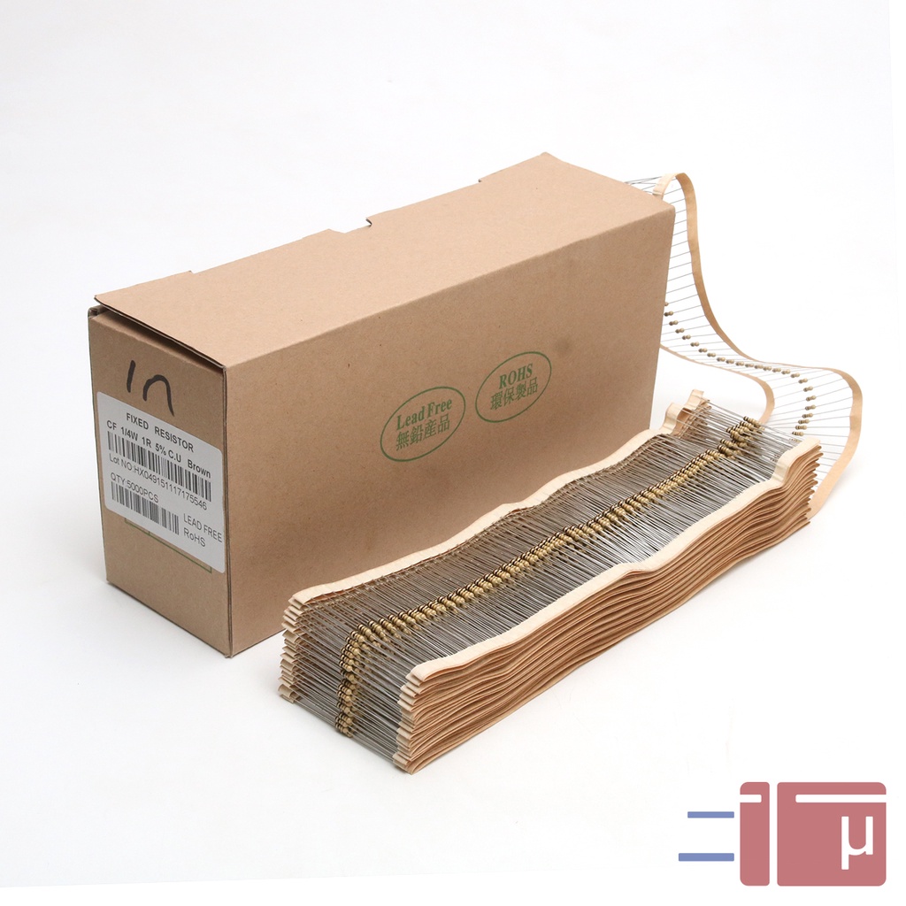 X10 Resistor 1R 1 Ohm 1/4W Karbon 5% Taiwan Kaki Tembaga