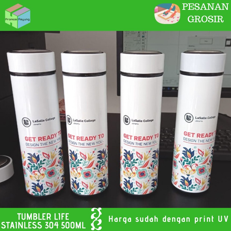 CUSTOM ECERAN DAN GROSIR TERMOS TUMBLER LIFE SAKURA 500ML PRINT UV full colour souvenir