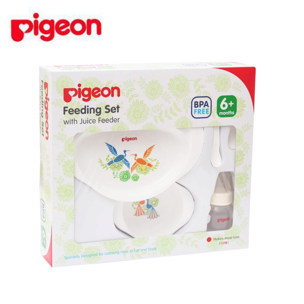 PIGEON Feeding Set With Juice Feeder - Batik | Perlengkapan Makan Bayi - Tempat Makan Dan Botol Susu 50 mL