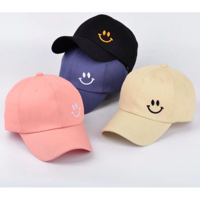 Topi dewasa Baseball Bordir Smile / Reclusive / Garis Tiga Tengah Kualitas Premium