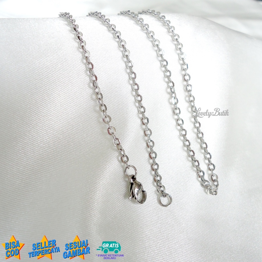 Lovelybutik - Kalung Titanium Anti Karat Rantai Kalung Wanita Pria Titanium Model Terbaru Rantai Nori Kaca Panjang Rantai 45 Cm