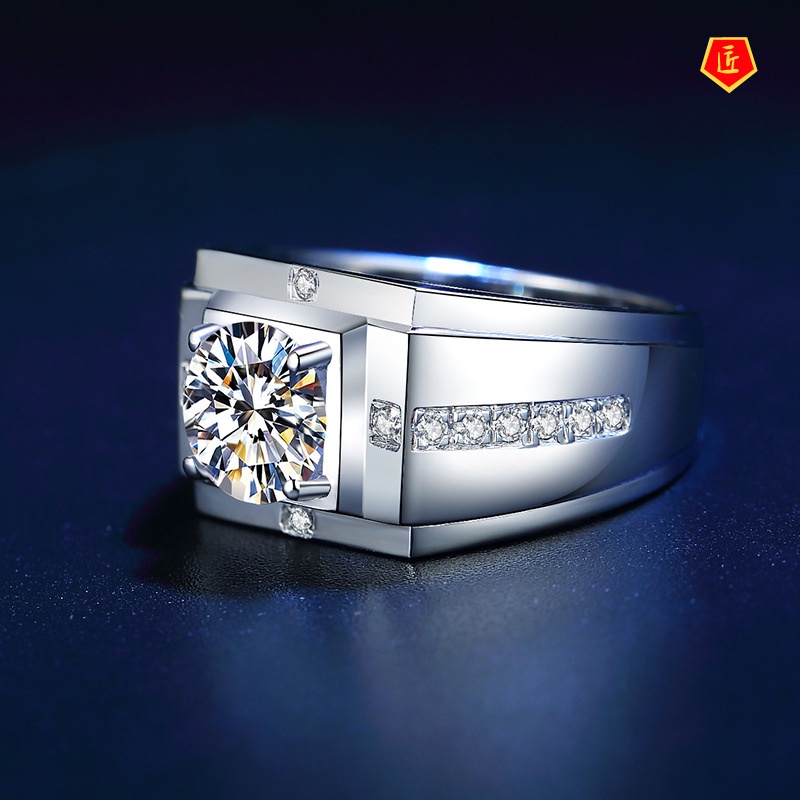 [Ready Stock]Pt950 Inlaid Moissanite Man's Ring