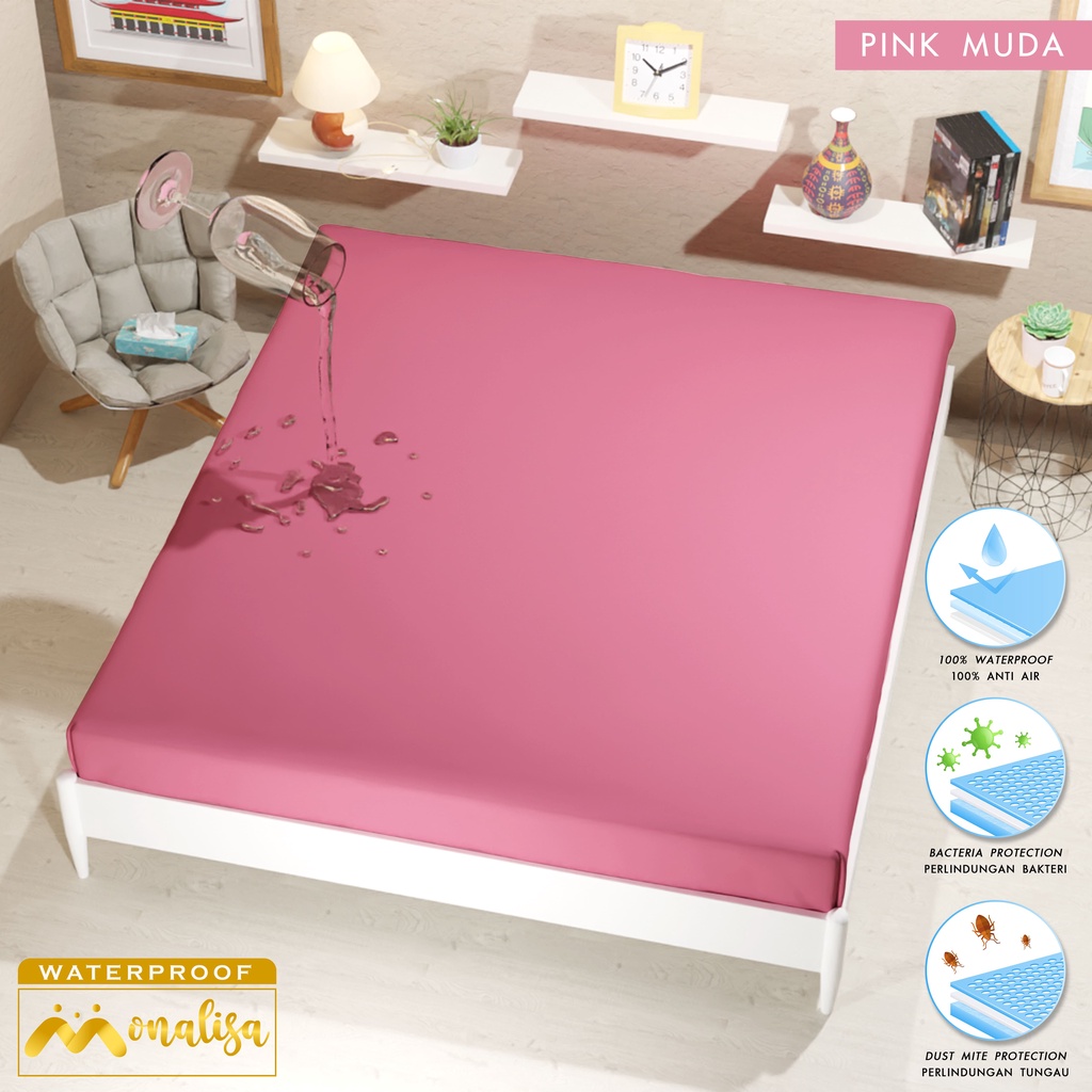 Monalisa Waterproof Sprei Uk 160/180 - Pink Muda