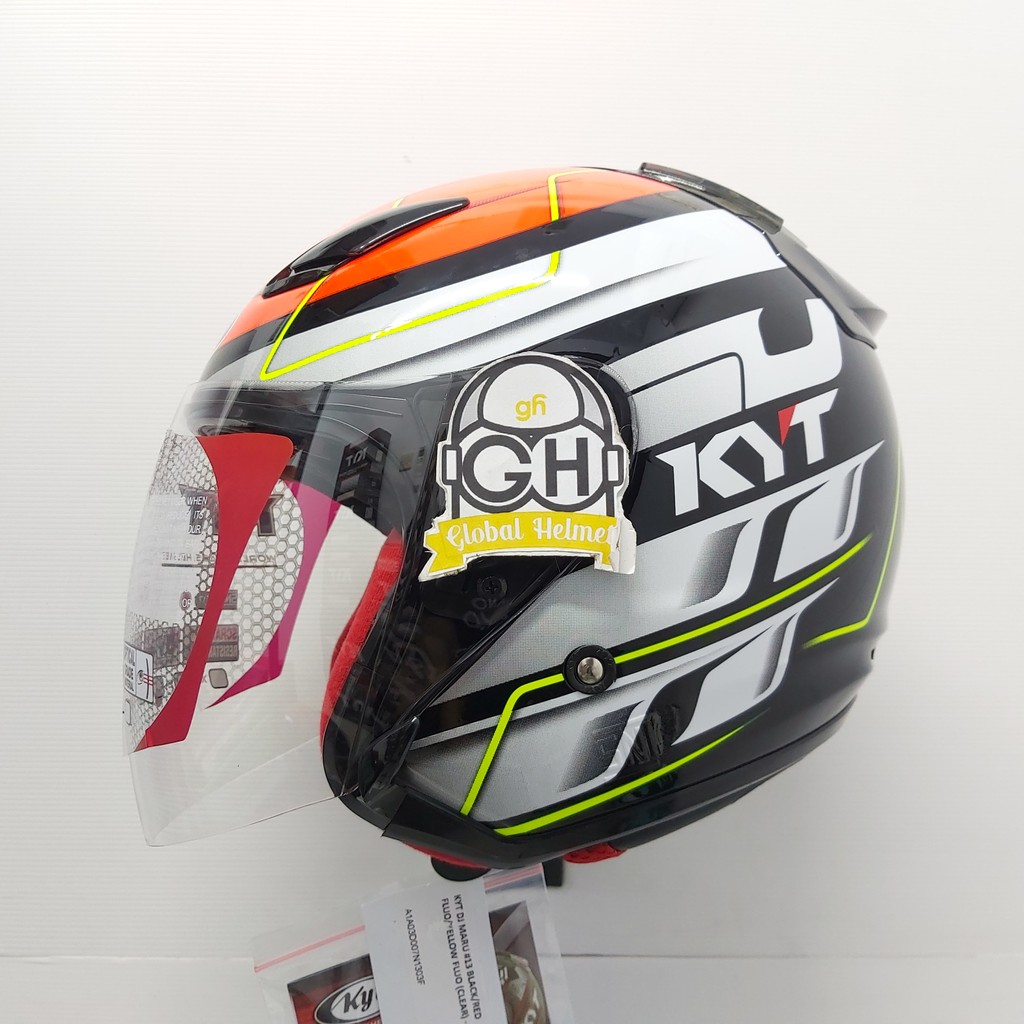 HELM HALF FACE KYT DJ MARU KYT DJMARU MOTIF #13 BLACK RED FLUO