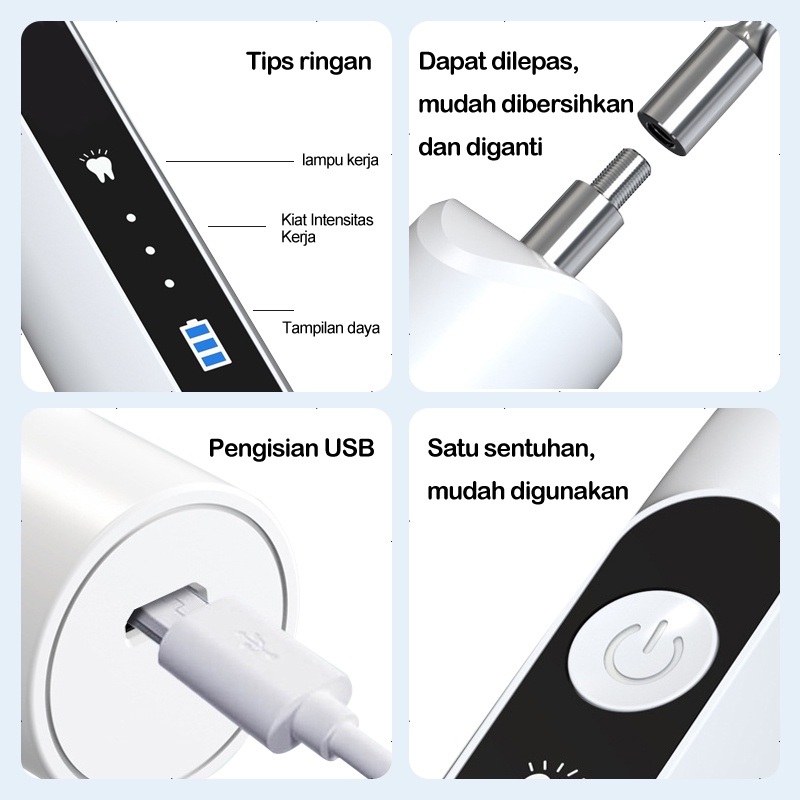 Alat Pembersih Karang Gigi Dental Scaling Sonic Elektrik 1 Set 3 Modes Perawatan Dan Pembersih Karang Gigi Dental Remover With Light