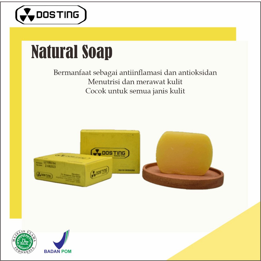 DOSTING NATURAL SOAP WHITENING/ SABUN MANDI PEMUTIH WARNA KUNING 8990070320219 60gr Asli Original Termurah Terbaru