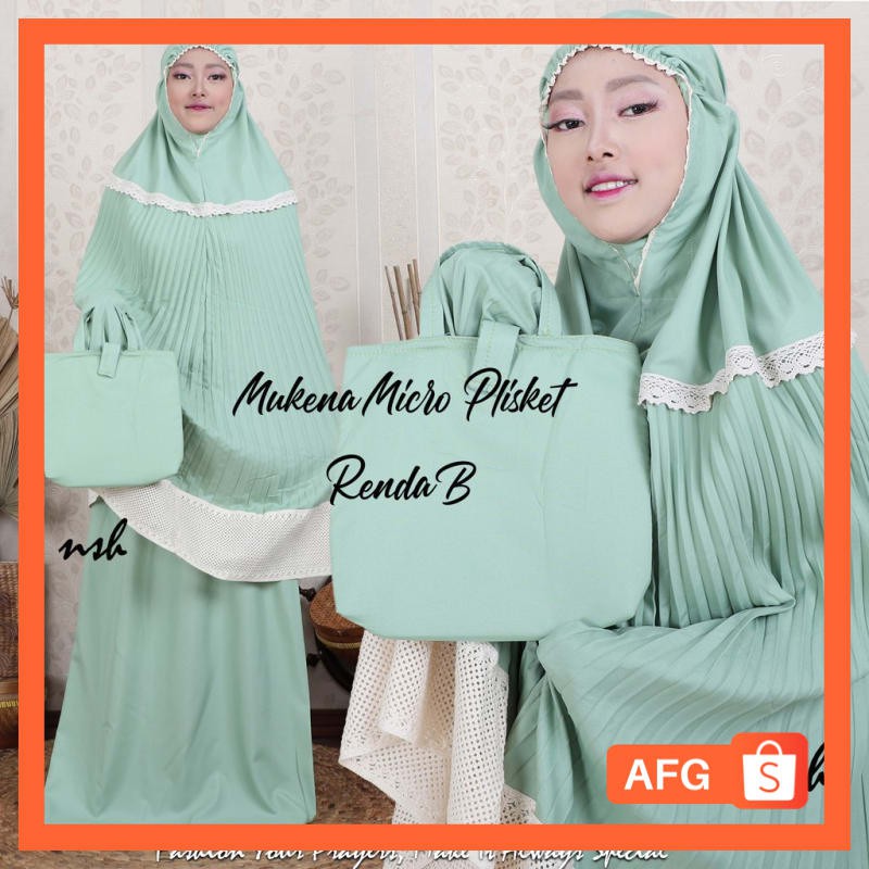 RENDA B MUKENA PLISKET KEKINIAN RENDA RAJUT B by AFG (BANYAK WARNA)