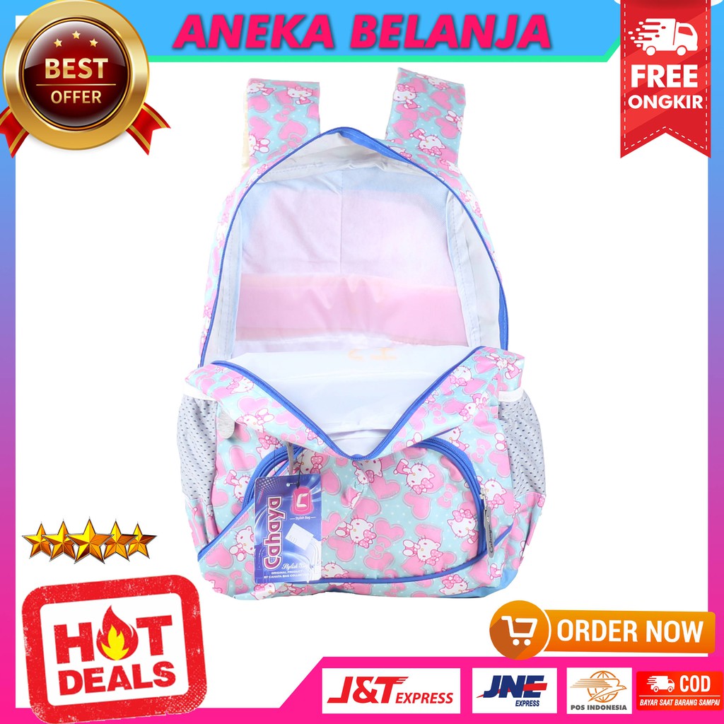 Tas Sekolah Anak Princess Kitty Pink Variasi Biru Bonus Tempat Pensil