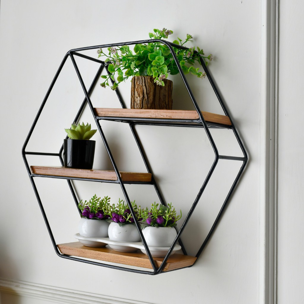 Rak Dinding Besi Minimalis - Dekorasi Dinding - Hiasan Dinding - Ornamen Ruang Tamu - Hexagon HB3