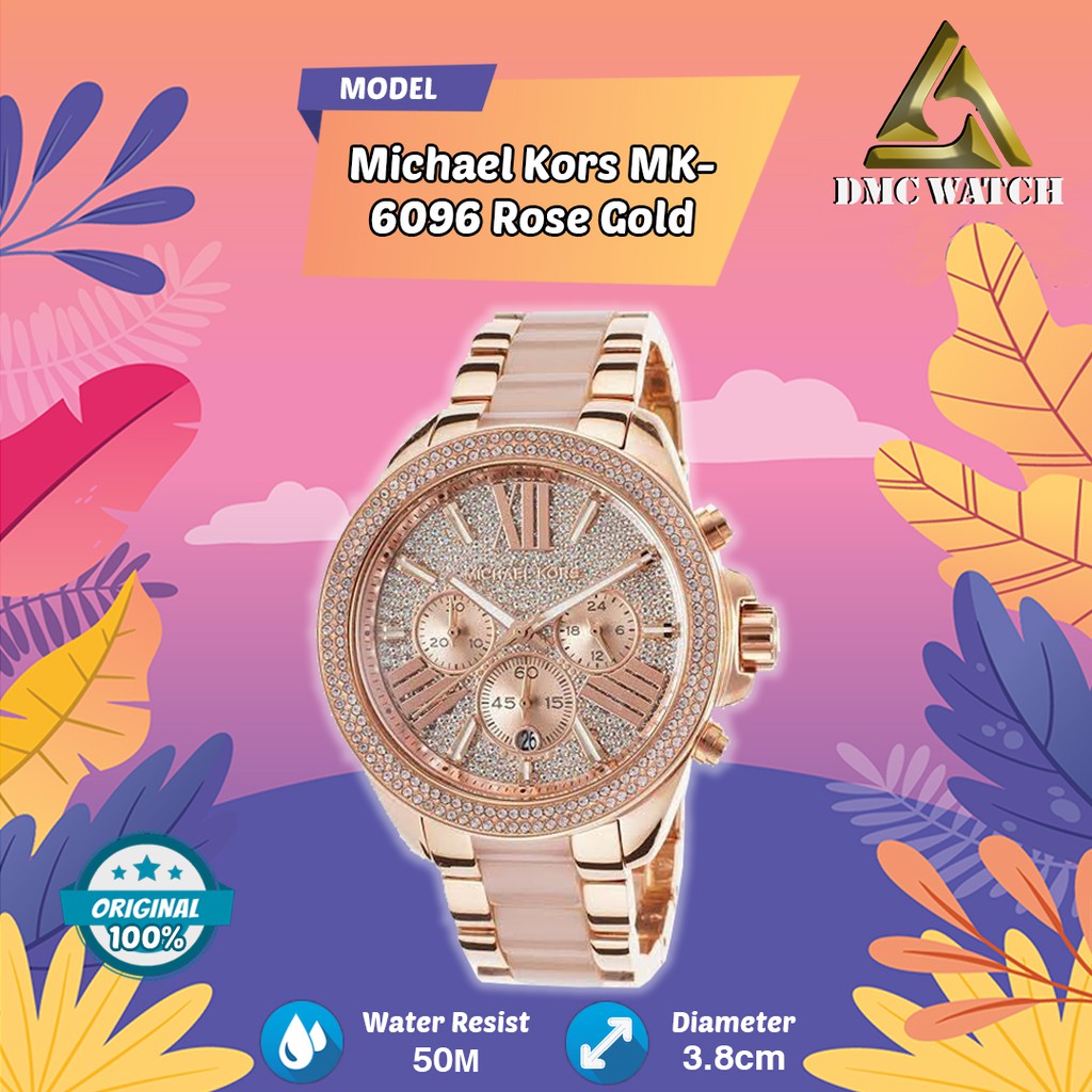 Jam Tangan Wanita Michael Kors MK-6096 Rose Gold Diamond Original BM