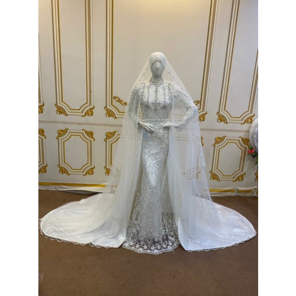 GAUN PENGANTIN SLIM FULL PAYET MUTIARA MEWAH
