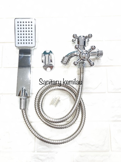 PAKET MURAH KOMPLIT ( BY 1 GET 1 ) BELI HAND SHOWER MANDI DAPAT KRAN CABANG DOUBLE 2 LOBANG