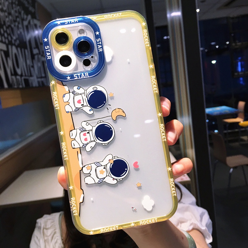 Funny cartoon astronaut case iphone 11 pro max 12 13 pro max X/Xs max XR 7/8 plus se2020 nasa transparent soft TPU shockproof protection case