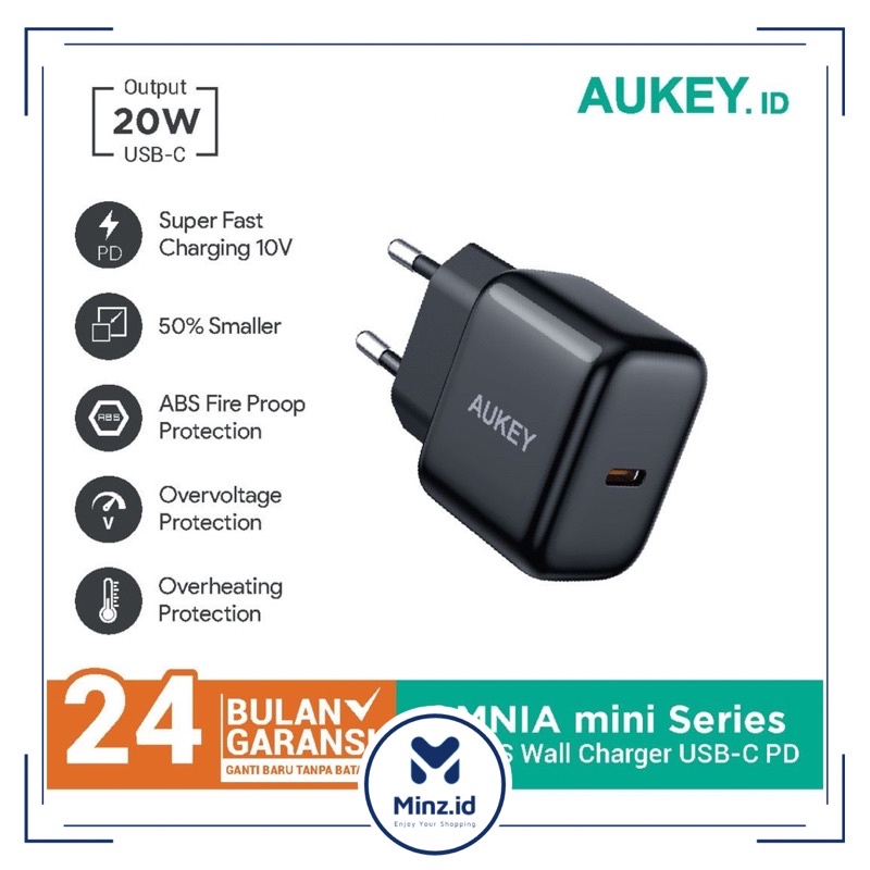 Charger Aukey PA-B1S Omnia Mini Series Usb Type C PD 20W - 500852 | Adaptor Cas Aukey Fast Charging 