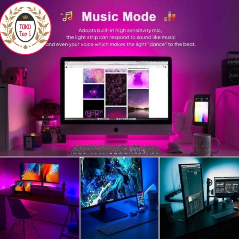 Paket Lampu SENSOR MUSIC Led strip RGB  5050 IP44 Sensor Suara Music 5m  Disco Warna Warn