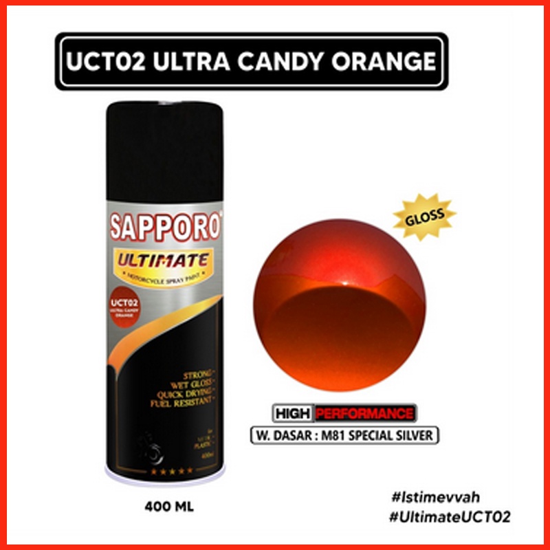SAPPORO ULTRA CANDY ORANGE UCT02 400ml.CAT SEMPROT untuk Velg,Body Motor/Mobil