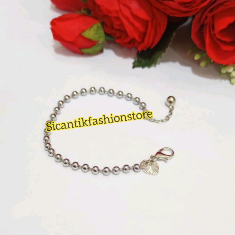 Gelang Titanium Biji Lada Silver 18CM Fashion Pria Wanita Terlaris Anti Karat Gelang Wanita Silver