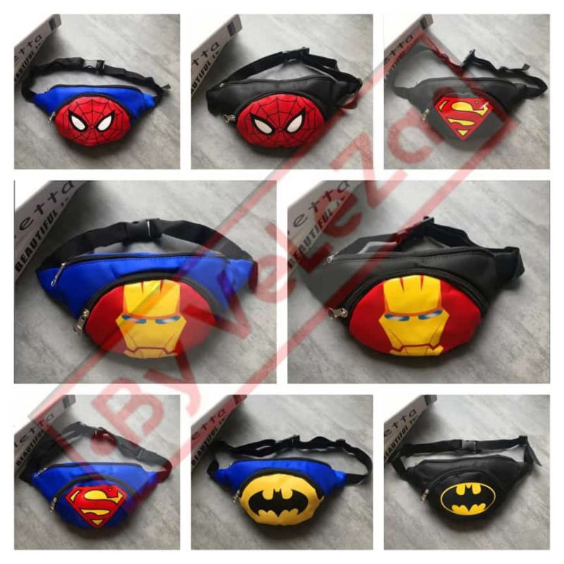 waistbag anak laki-laki canvas karakter superhero - tas anak