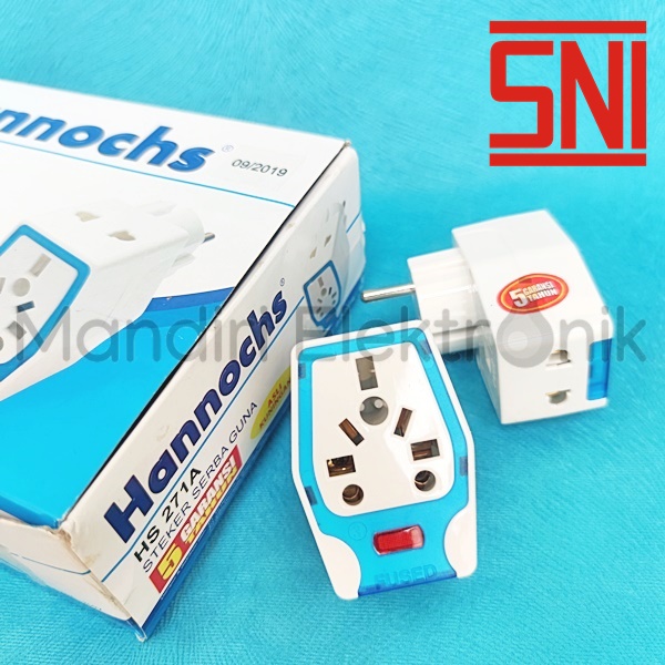 Stop Kontak Universal Kaki 3 Kaki 2 - Over Steker Multi T-Serbaguna 2 Pin Hannochs HS271A 10A SNI
