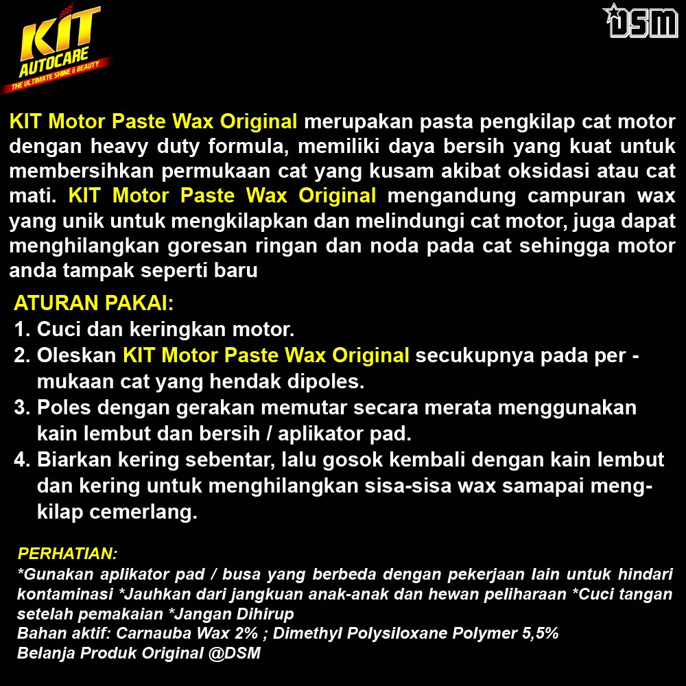 Kit Motor Paste Wax Original 60 gr / Hilangkan Baret Halus Dan Kilapkan Motor / DSM