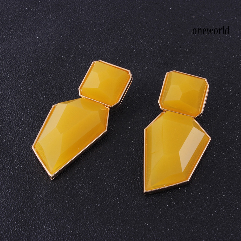 OW@ Vintage Women Geometric Dangle Shiny Resin Exaggeration Earrings Jewelry Gift