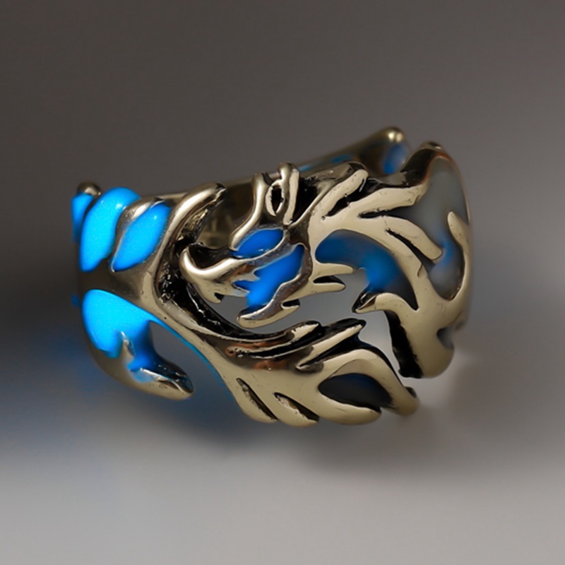 Cincin Luminous Motif Naga Gaya Gothic Punk Retro Vintage Untuk Pria
