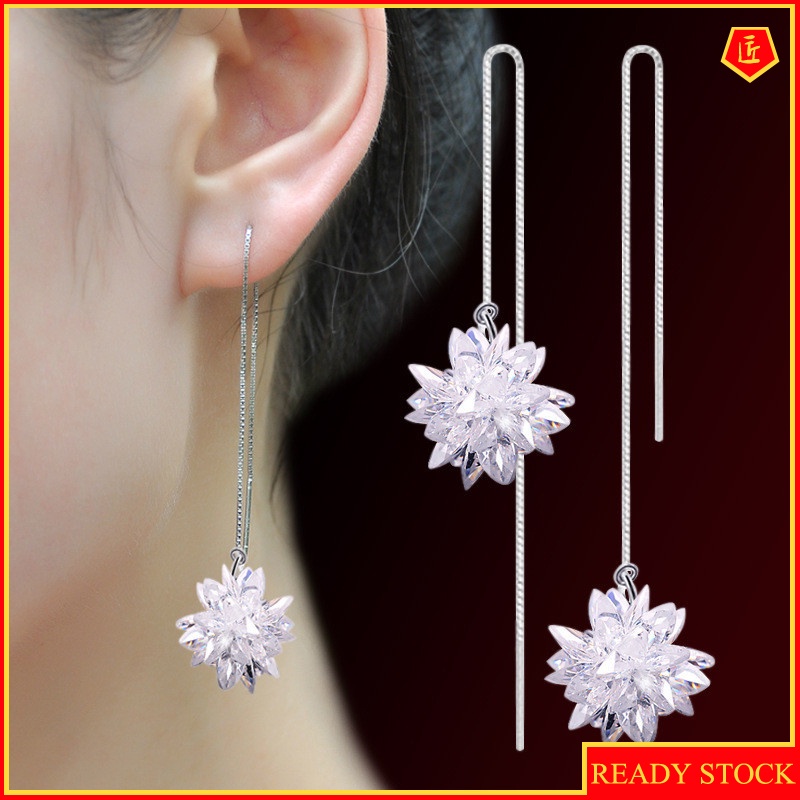 [Ready Stock]925 Silver Ice Flowers Stud Earrings Fashion Elegant Temperament