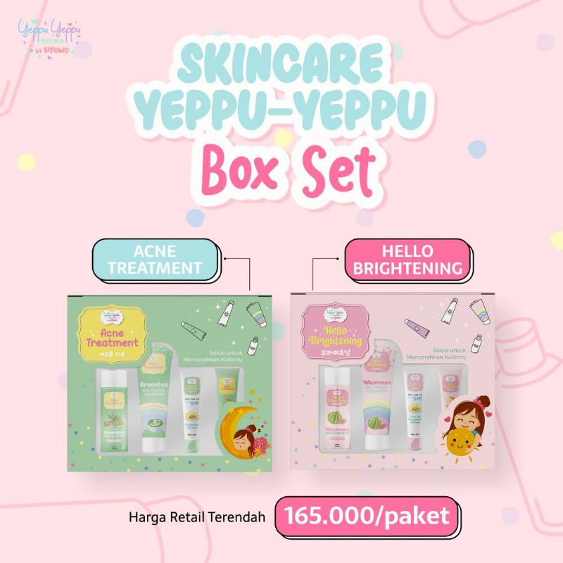 Basic Daily Skincare Set Yeppu-Yeppu by Kiyowo FULLSIZE Serum Toner Gel Facial Cleanser Day and Nigh