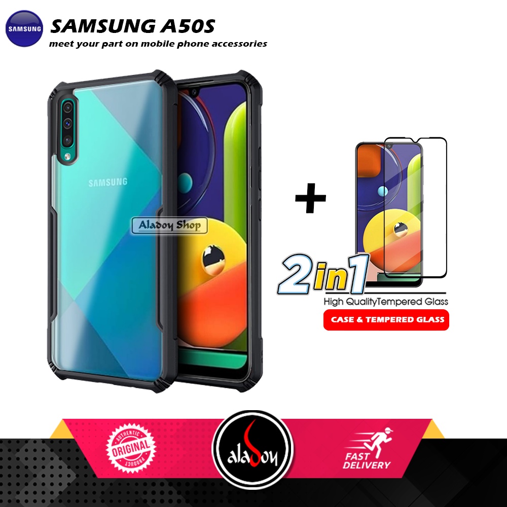 PAKET 2 IN 1 Case Samsung A50S Armor Fusion Transparent Prmium Casing Free Tempered Glass