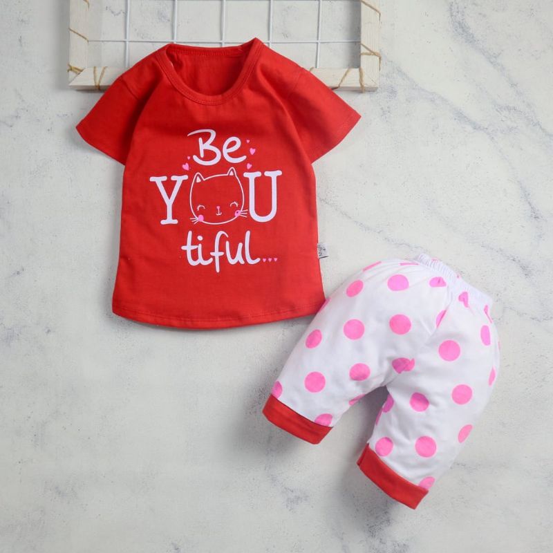 Setelan Baju Anak Perempuan size 0 - 3 thn / Setelan Bayi perempuan Motif Karakter lucu Bahan Kaos Premium