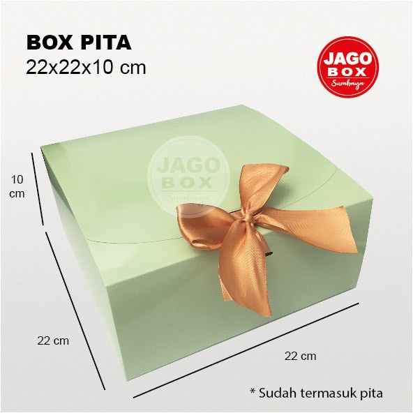 Box Kotak Dos Kue / Roti / Tart 22x22x10 cm Ivory Hijau + PITA