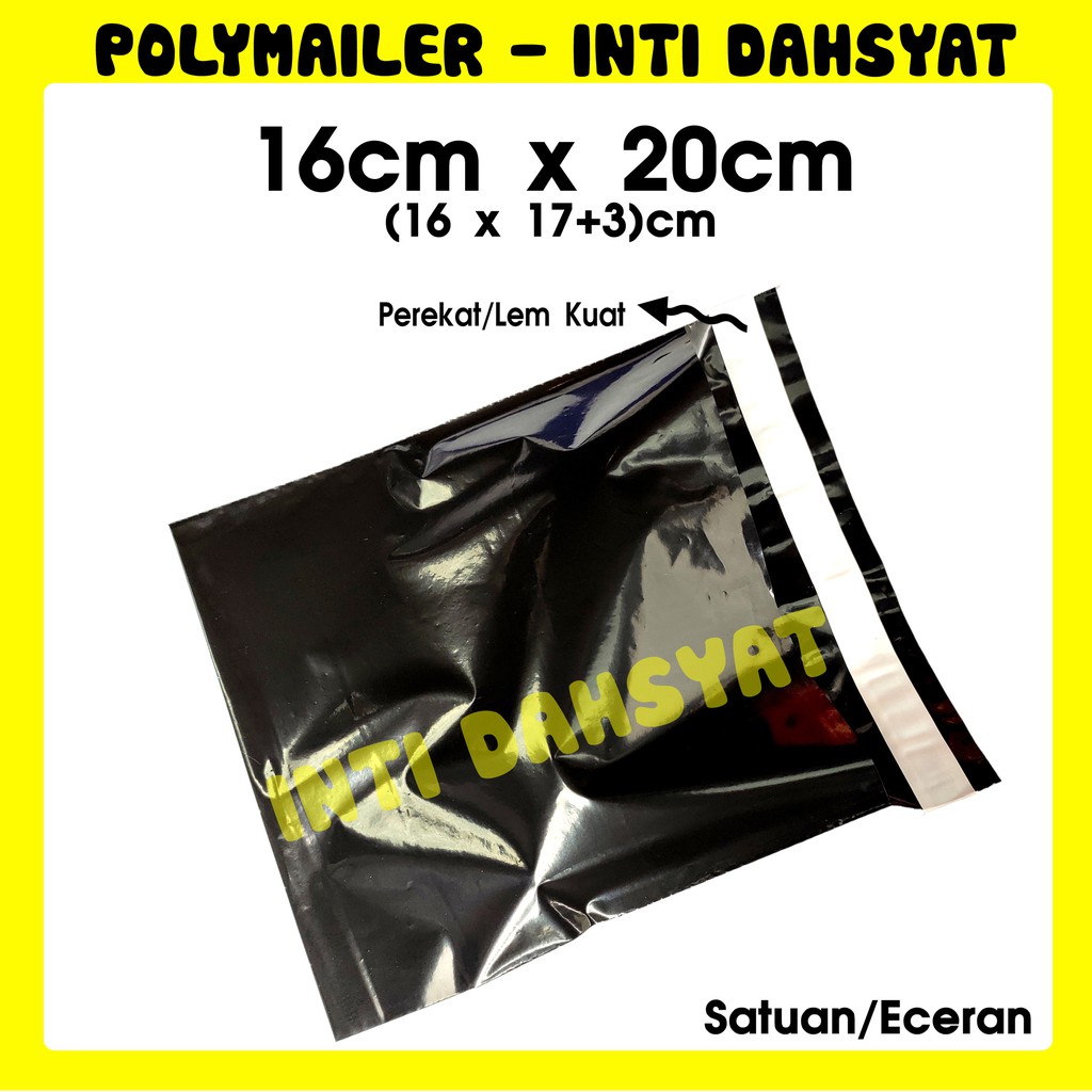 

POLYMAILER HITAM GLOSSY 16x20 (16x17 +3 Sealtape) (Eceran/Satuan) Plastik Kemasan Online Shop