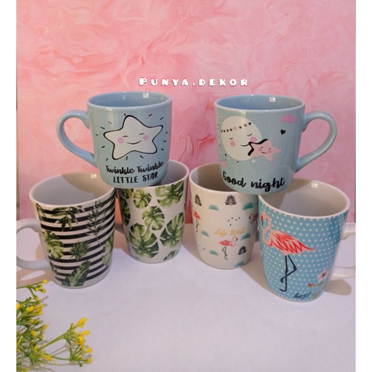 MUG GELAS CANGKIR SET ISI 4 FLAMINGO