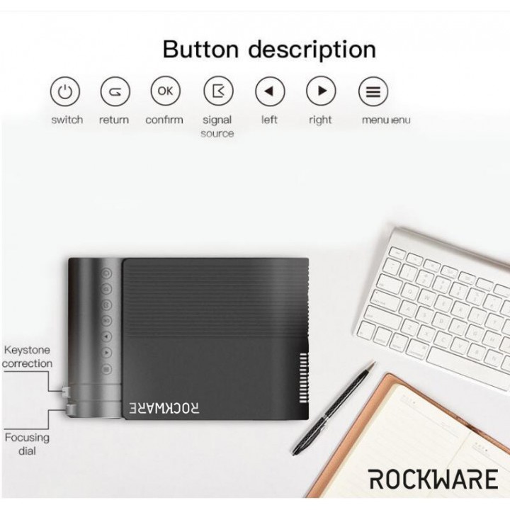 ROCKWARE RW-550 Mini LED HD 720P Home Projector 2400 Lumens 1080P