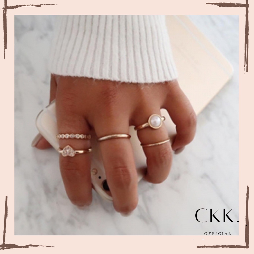 ➰CKK➰ 5pcs/set Korean Chain Open K13 Gold Rings Retro Simple Ring Jewelry Accessories