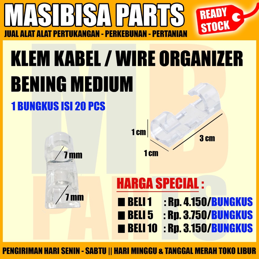 Klip / Klem Kabel Tempel / Clip Cord Organizer 3M ukuran Medium Bening